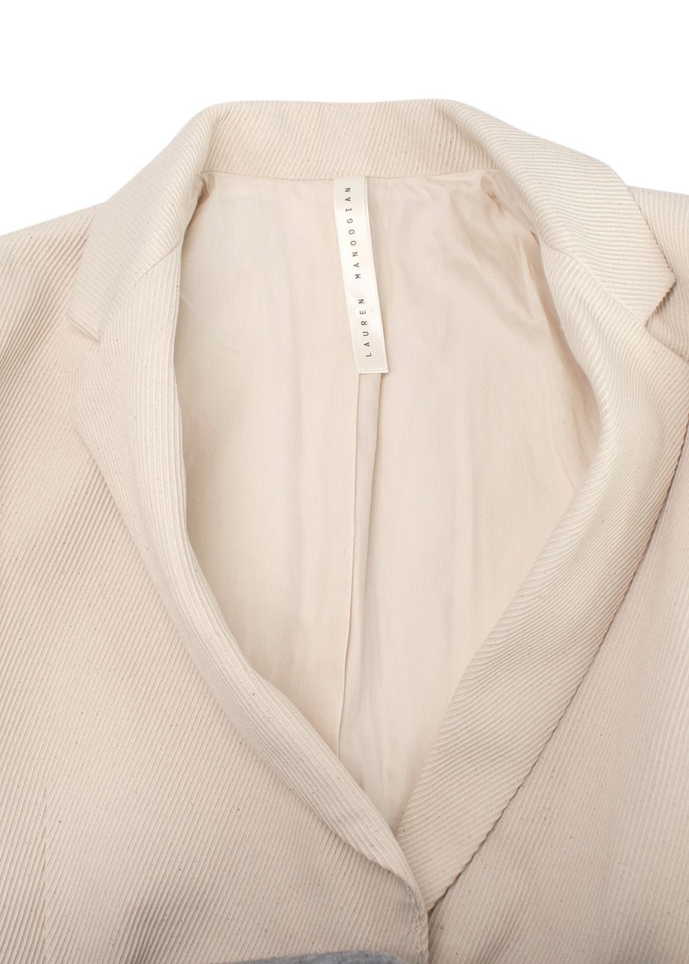 Lauren Manoogian Cream Ribbed Single Breasted Blazer and Trouser Suit Size XS cotton