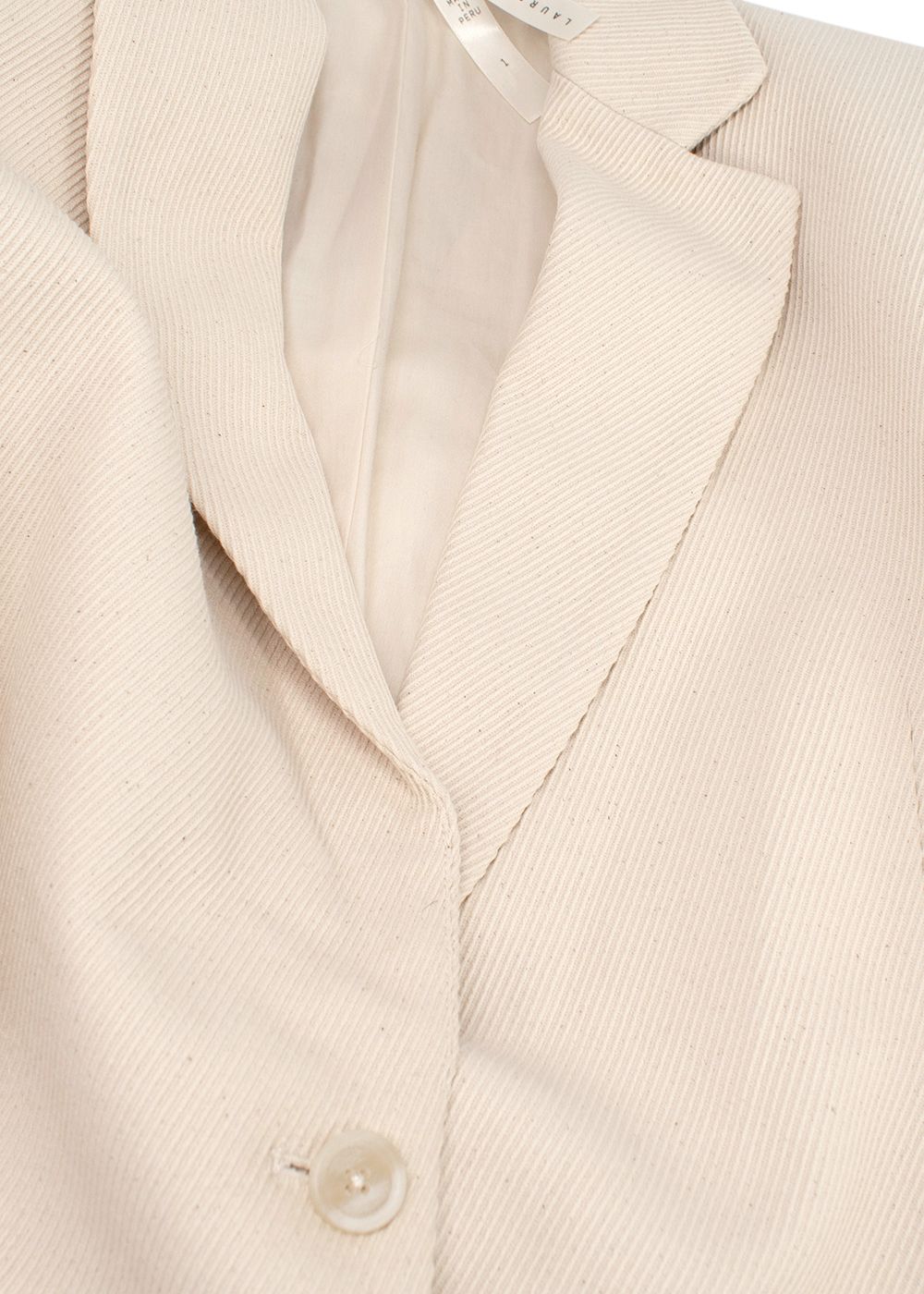 Lauren Manoogian Cream Ribbed Single Breasted Blazer and Trouser Suit Size XS cotton