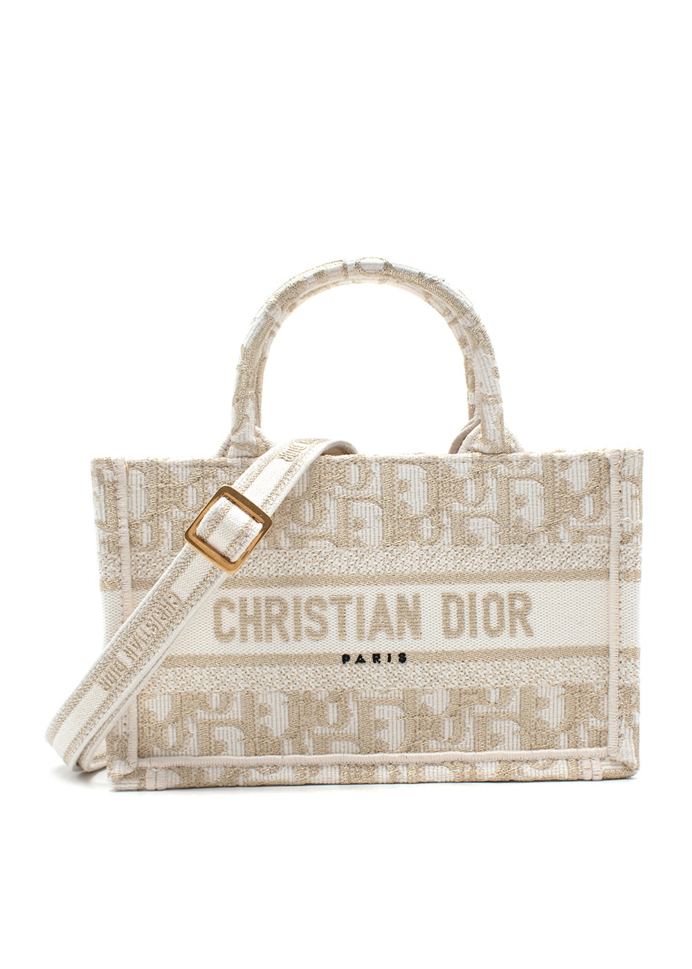 Dior Gold Oblique Mini Book Tote Gold and white cotton