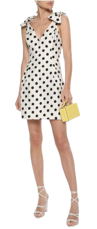 Preowned Zimmermann Black and White Polka Dot Linen Bow Detail Mini Dress Size XS