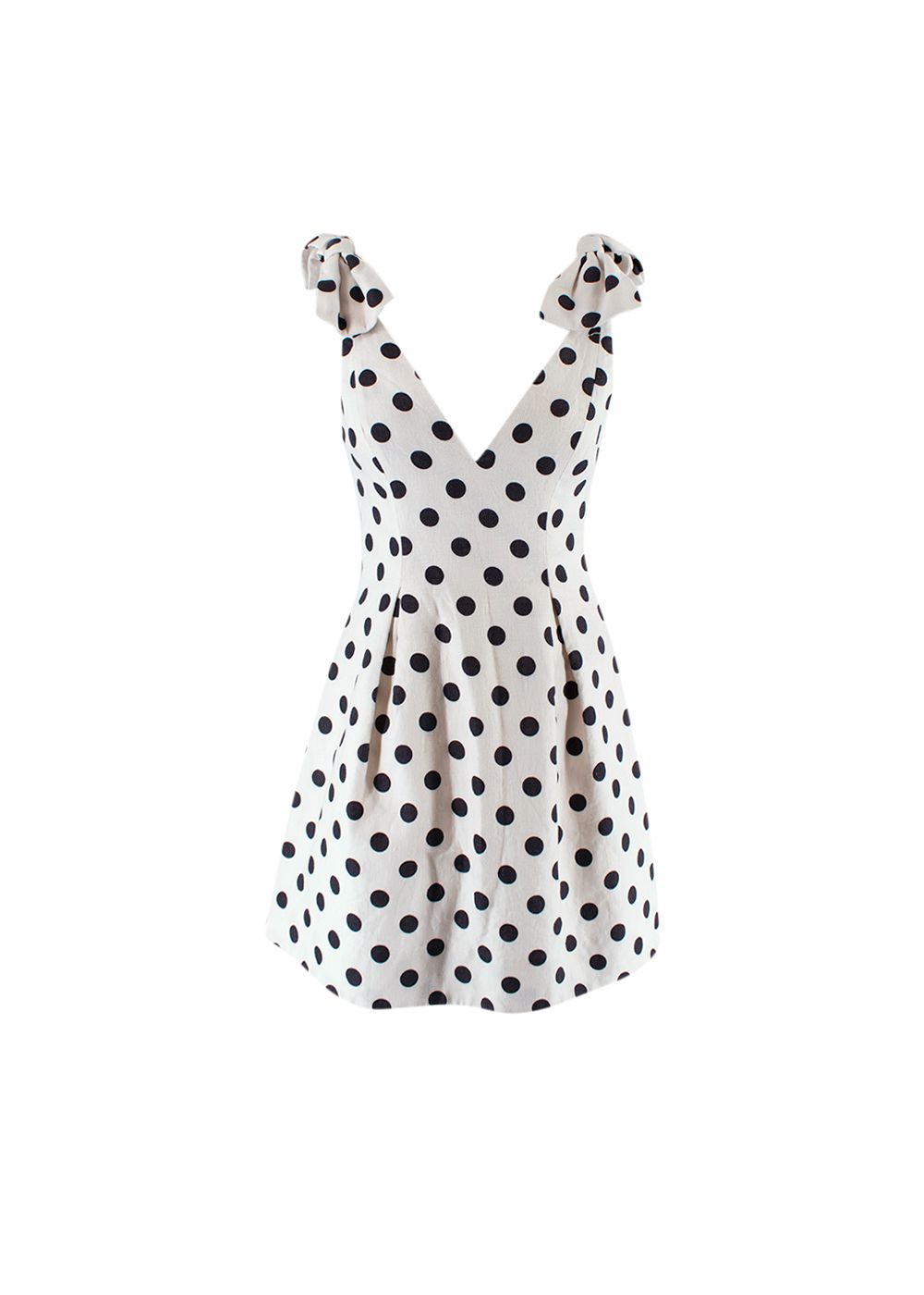 Preowned Zimmermann Black and White Polka Dot Linen Bow Detail Mini Dress Size XS