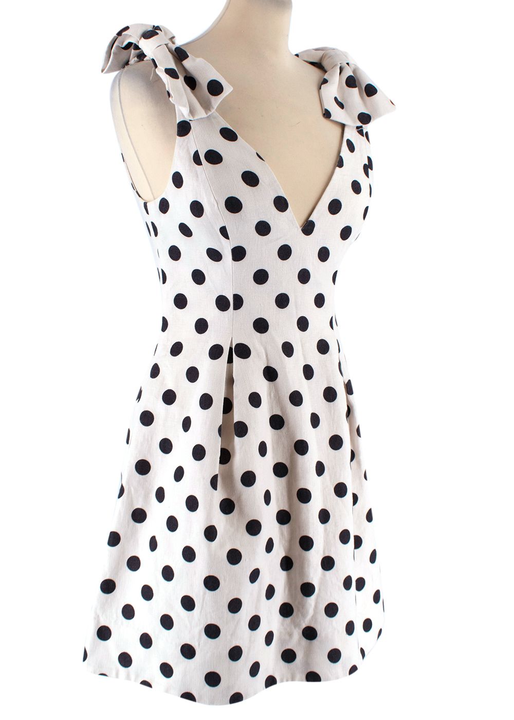 Preowned Zimmermann Black and White Polka Dot Linen Bow Detail Mini Dress Size XS