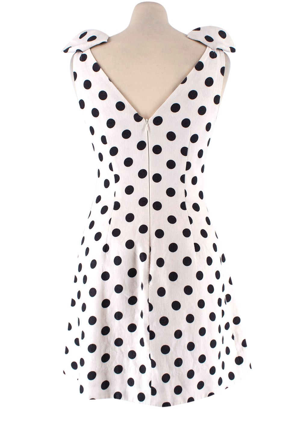 Preowned Zimmermann Black and White Polka Dot Linen Bow Detail Mini Dress Size XS