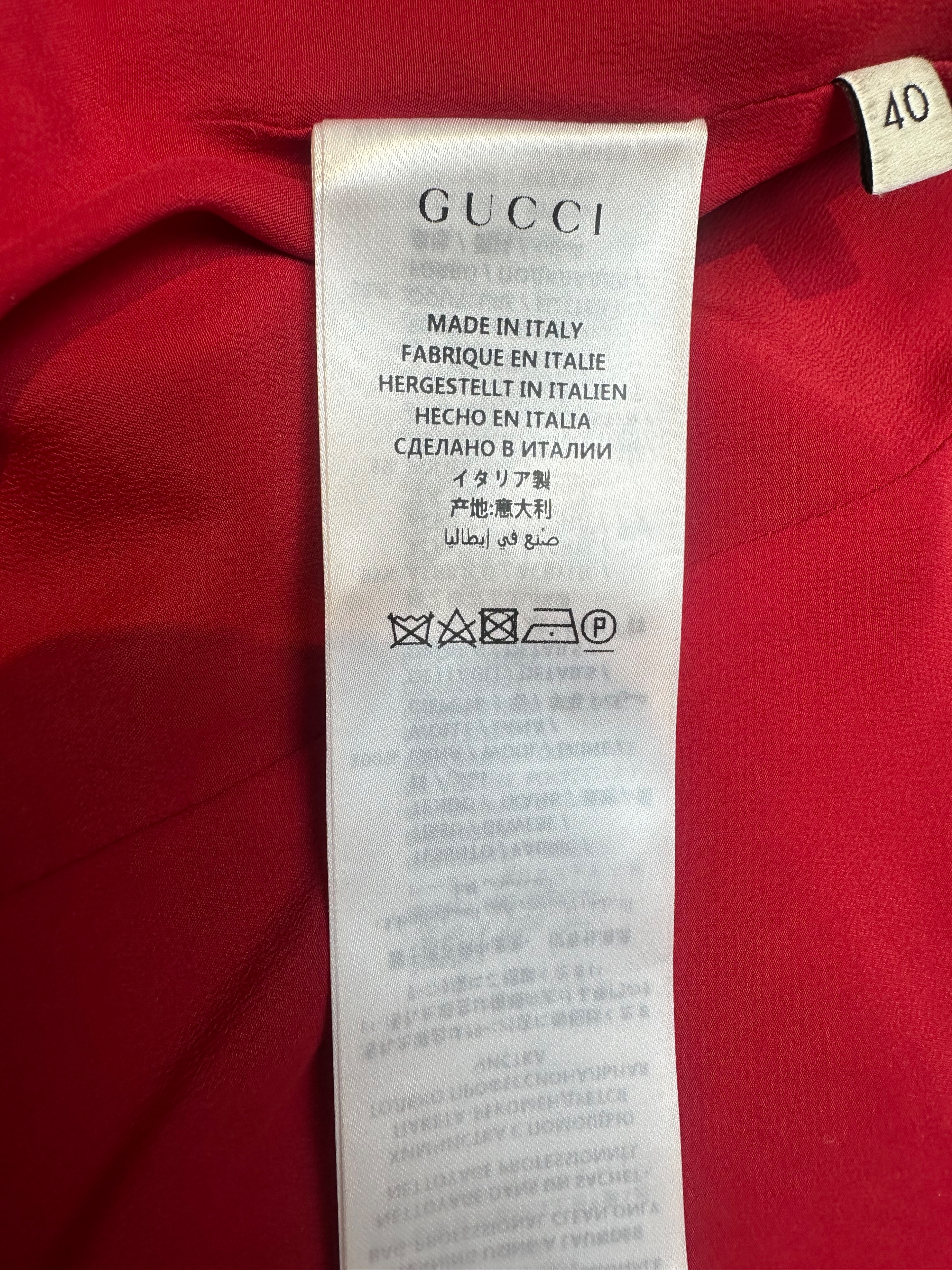 Preowned Gucci Red Tiger Embroidered Jacket with Faux Pearl Button Detail Size 40 Tweed wool/a silk/acetate lining