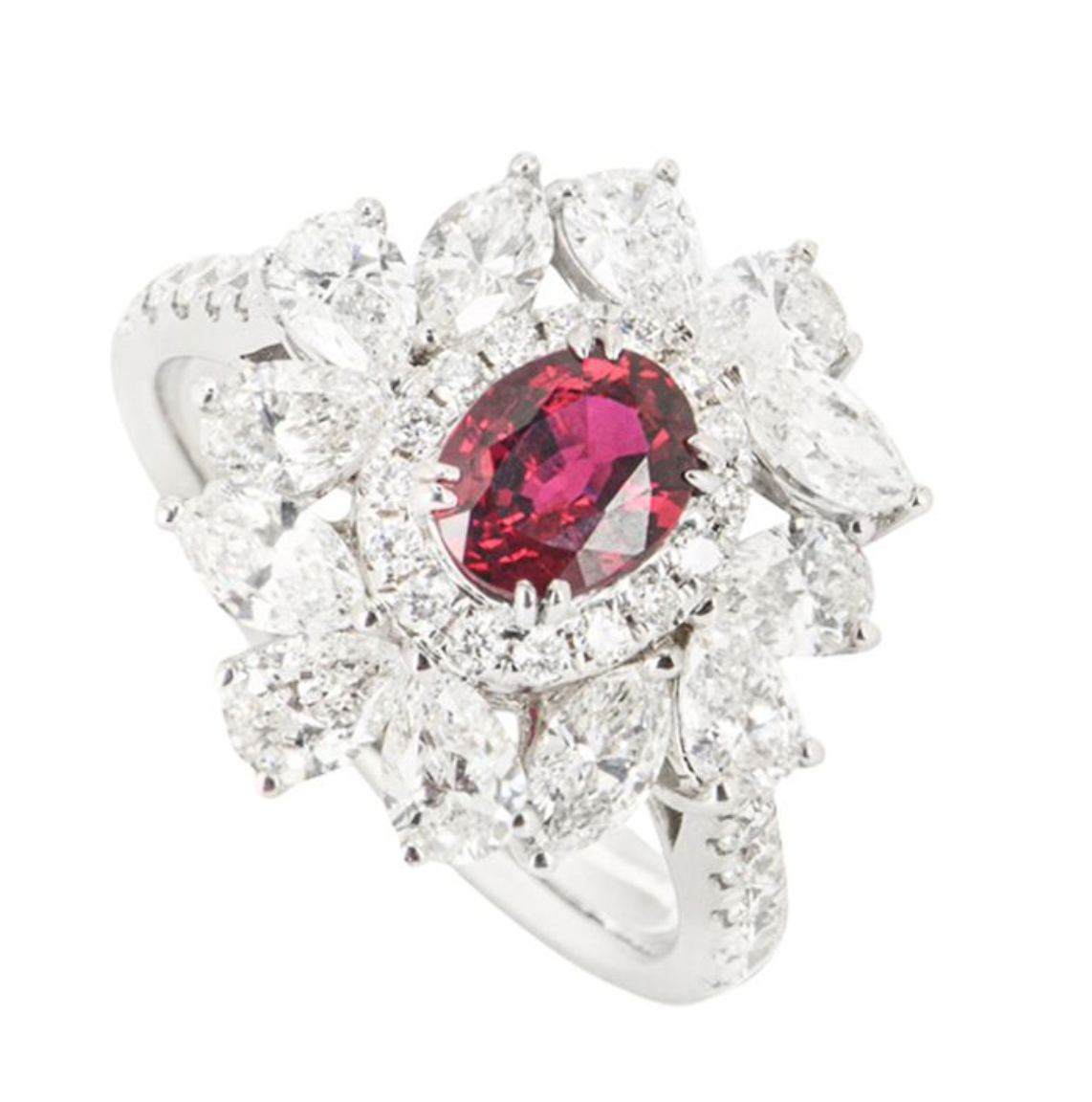 White Gold Ruby  Diamond Dress Ring - size 52