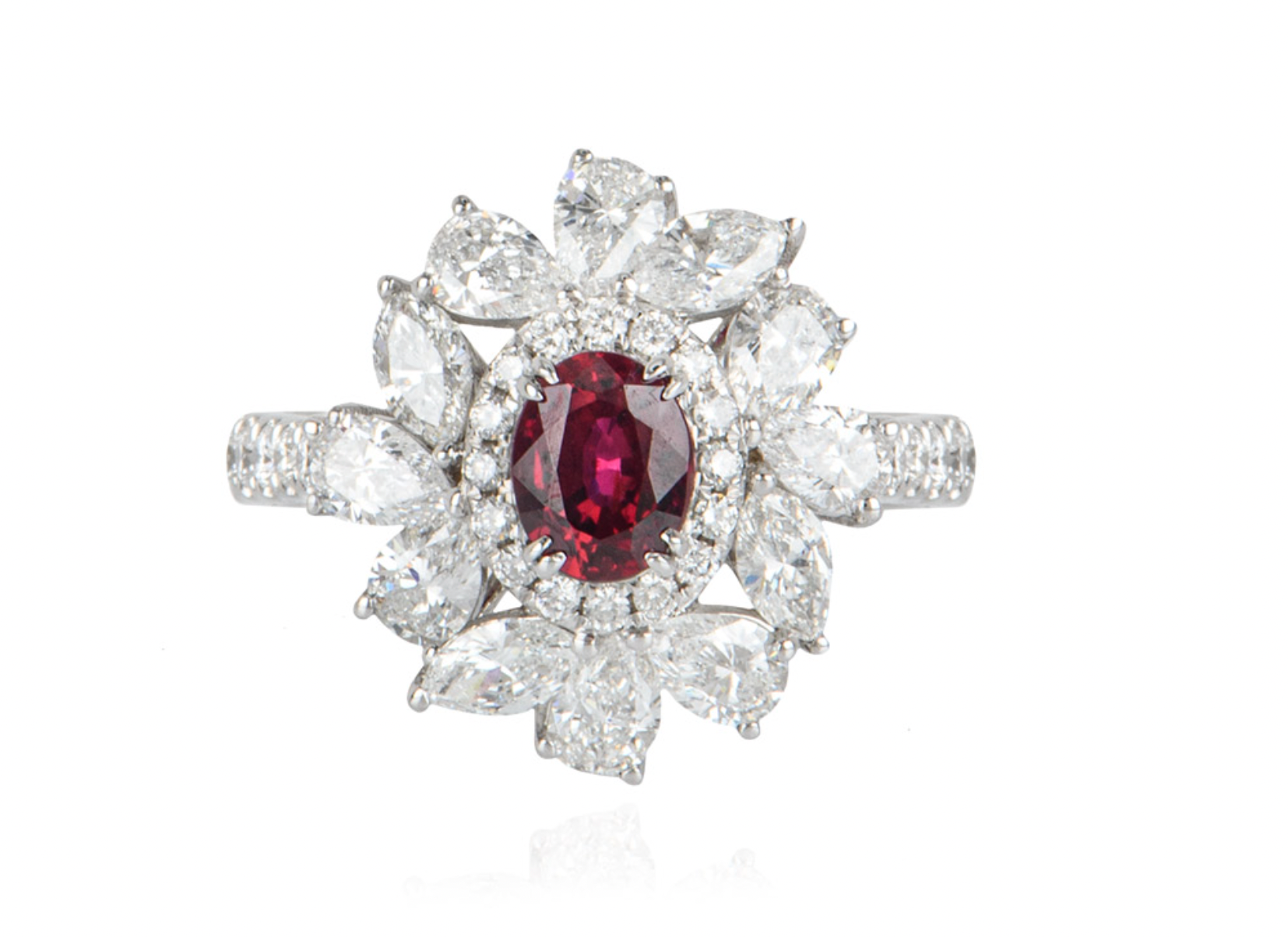 White Gold Ruby  Diamond Dress Ring - size 52