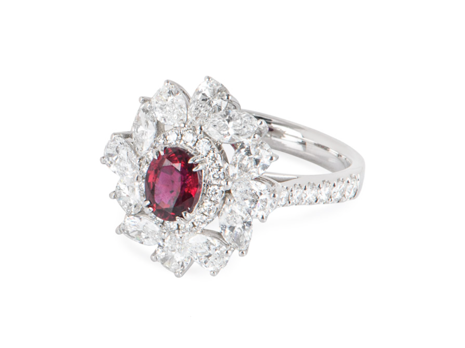 White Gold Ruby  Diamond Dress Ring - size 52