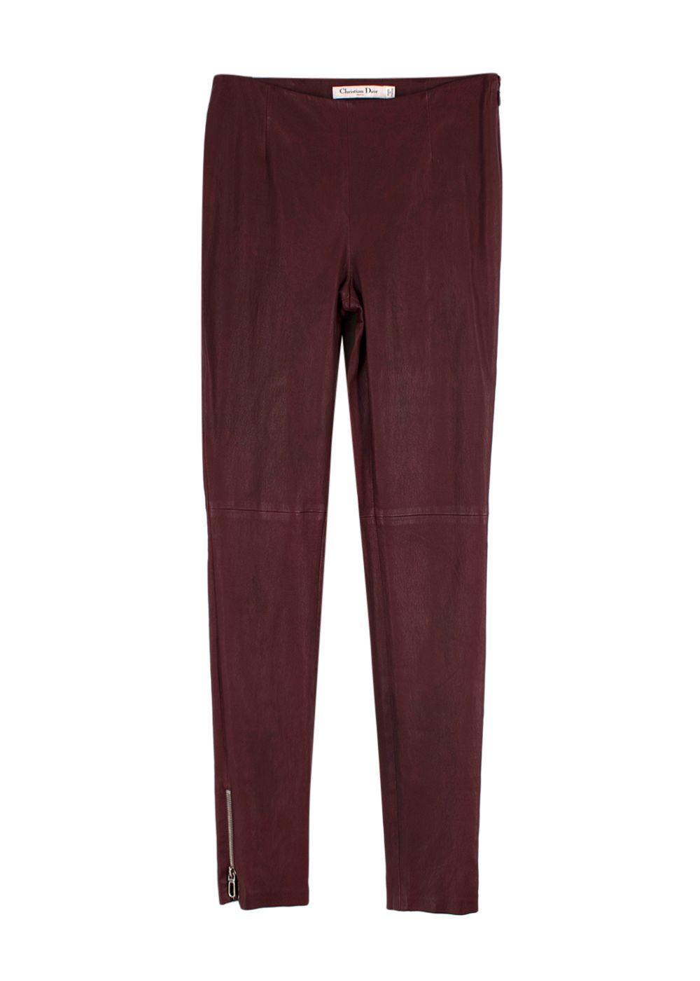 Dior Burgundy Stretch Leather Leggings Size S cotton