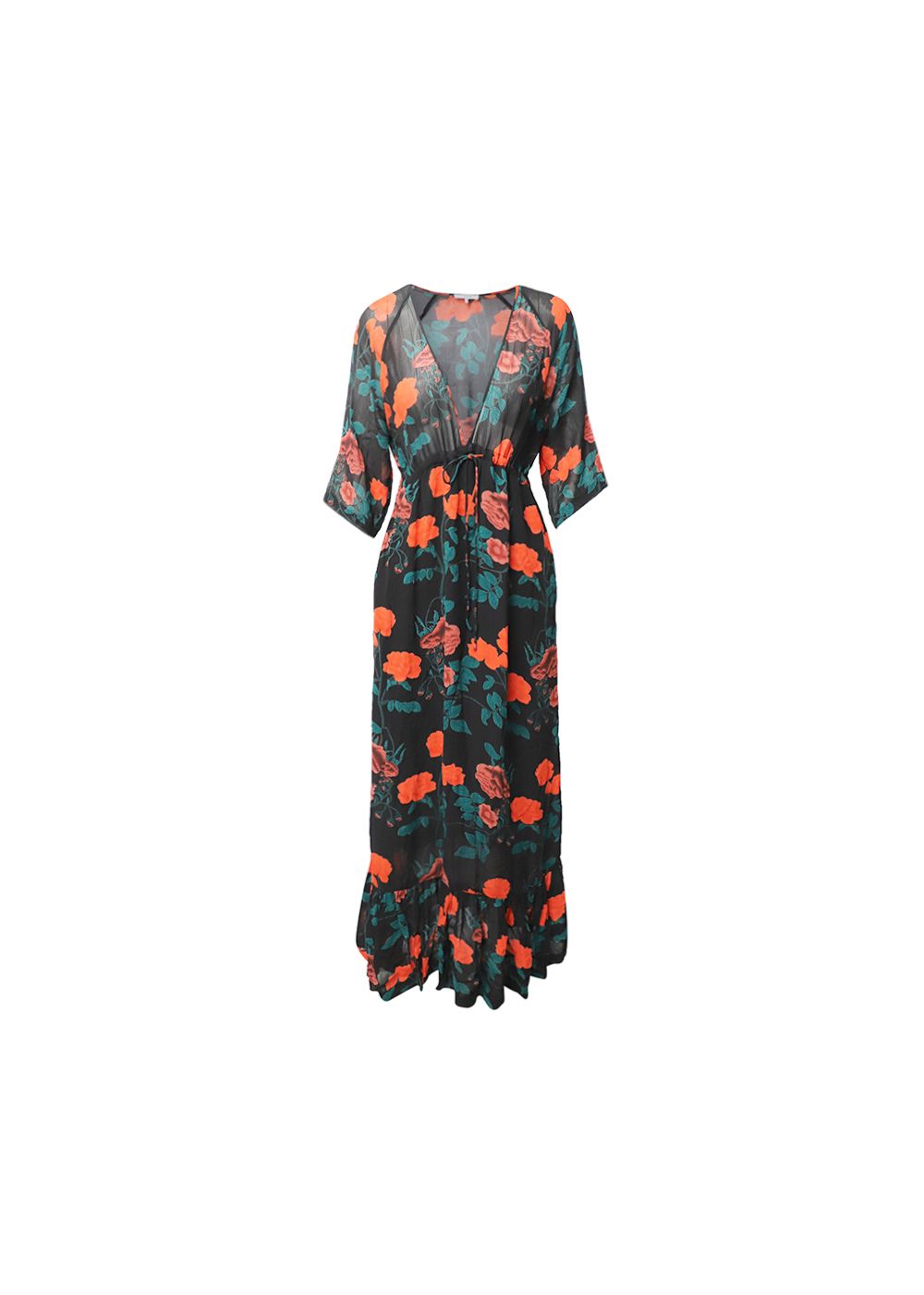 Preowned Ganni Black floral print georgette Newman dress Size M viscose