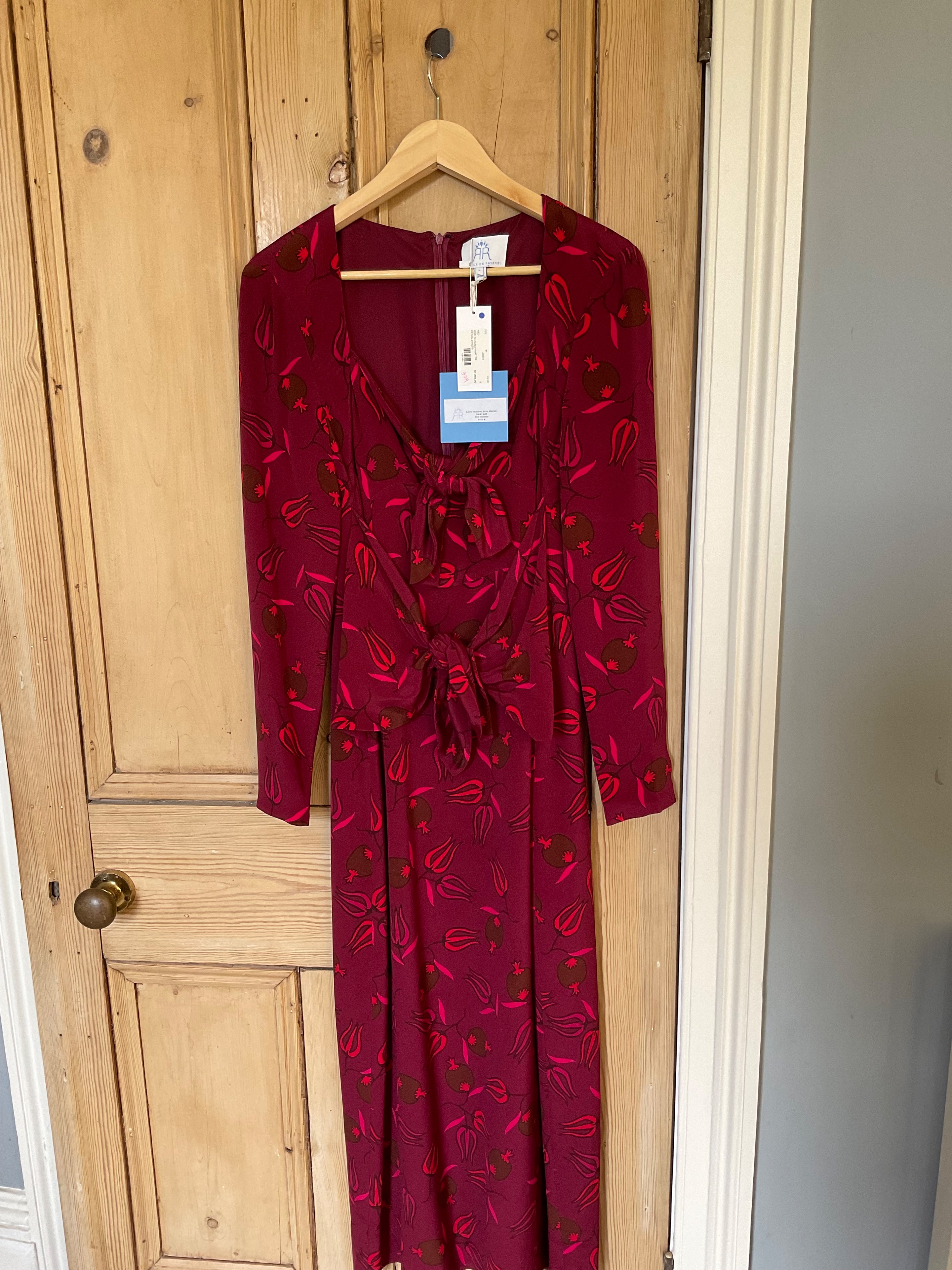 Rebecca de Ravenel Red Long Sleeve Zaza Dress Size M silk