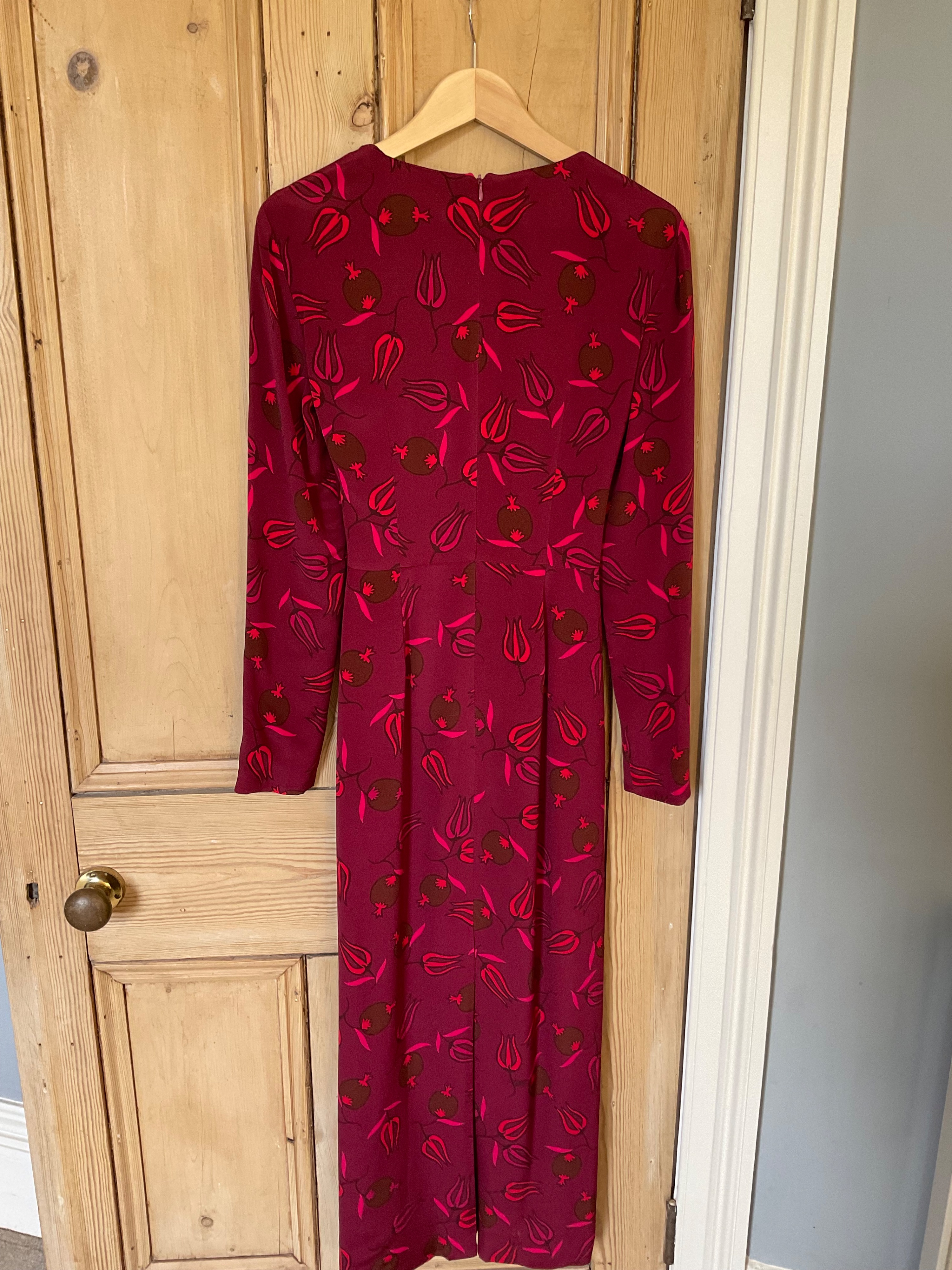 Rebecca de Ravenel Red Long Sleeve Zaza Dress Size M silk