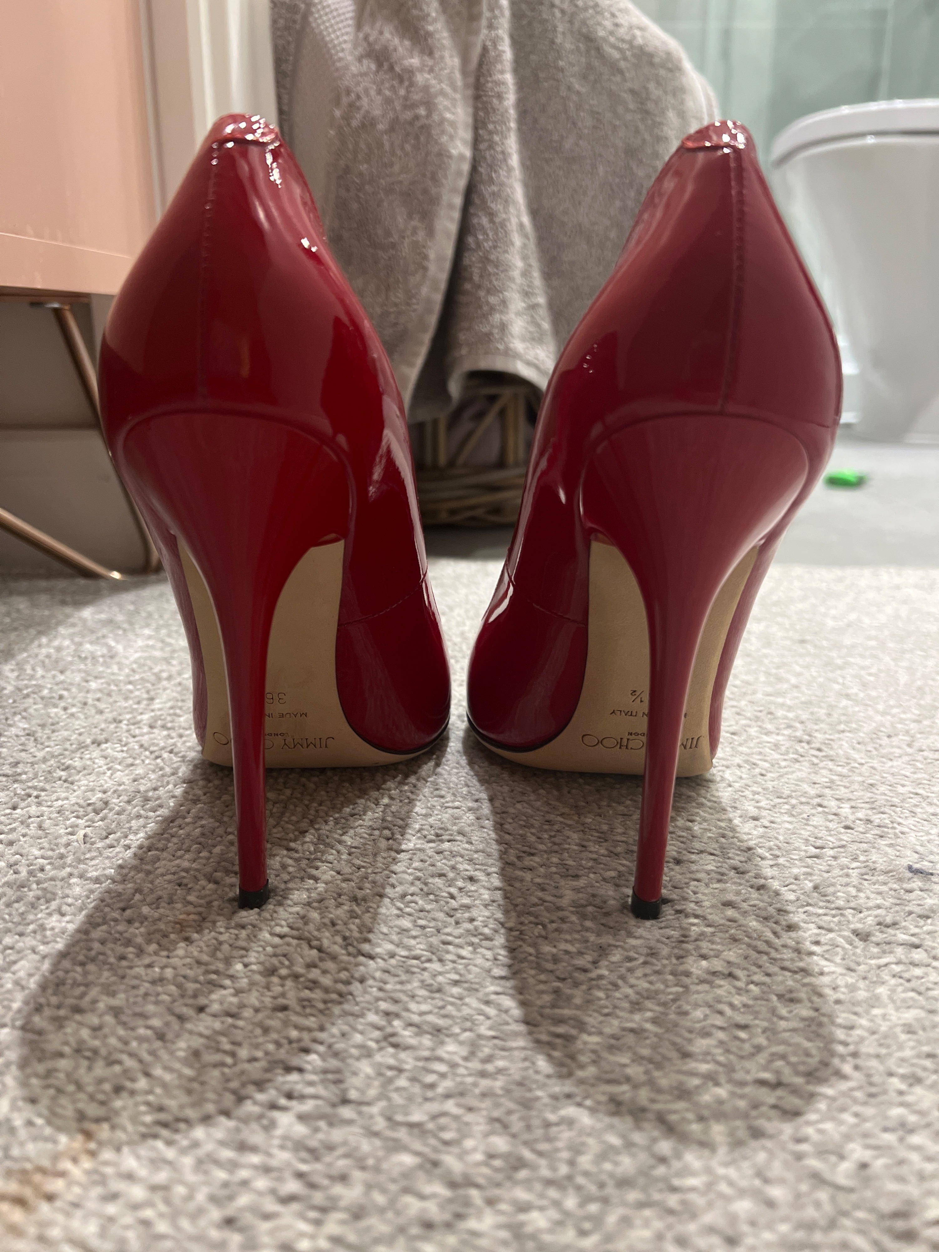 Preowned Jimmy Choo Red Patent Anouk 120mm Pumps Size 365 leather