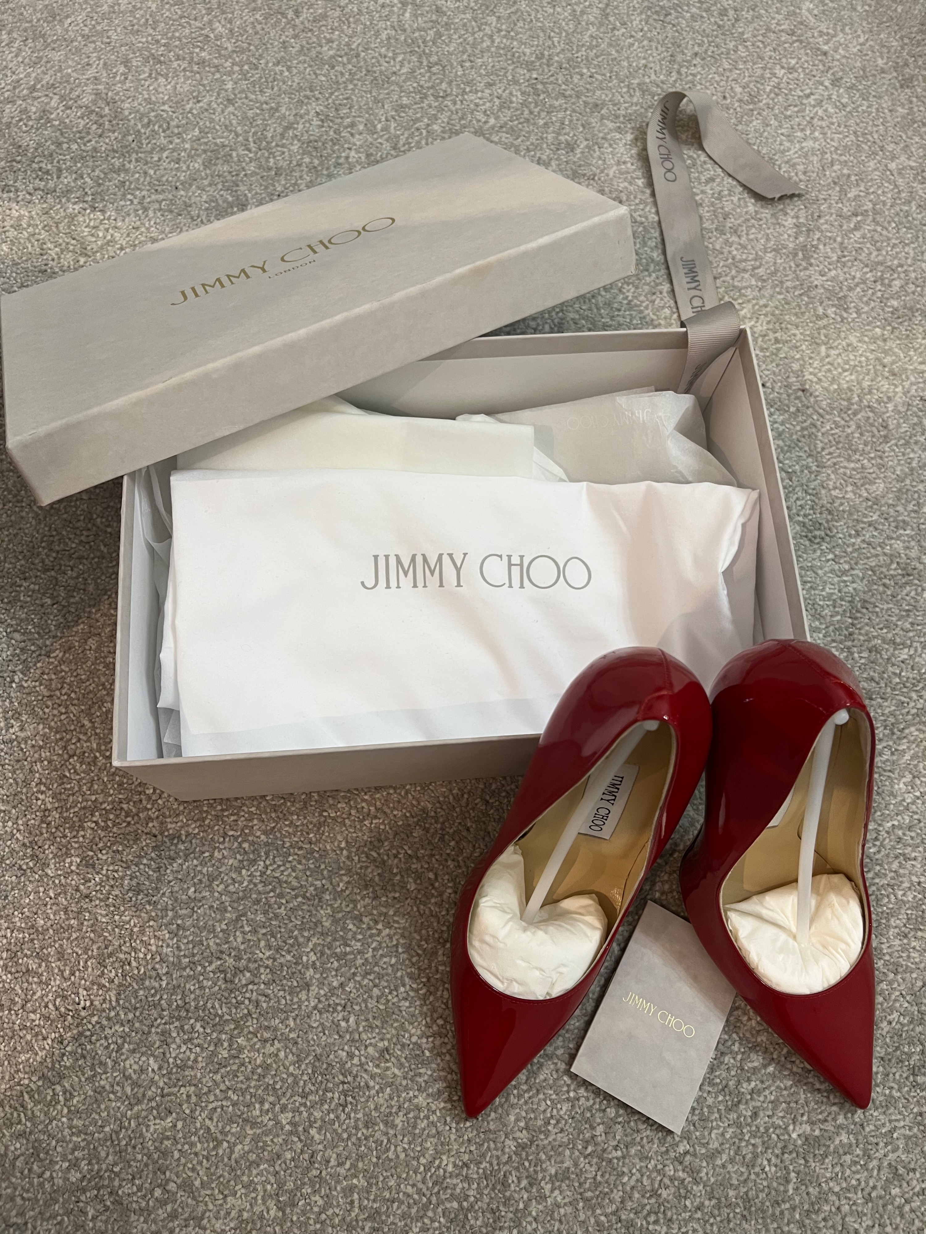 Preowned Jimmy Choo Red Patent Anouk 120mm Pumps Size 365 leather