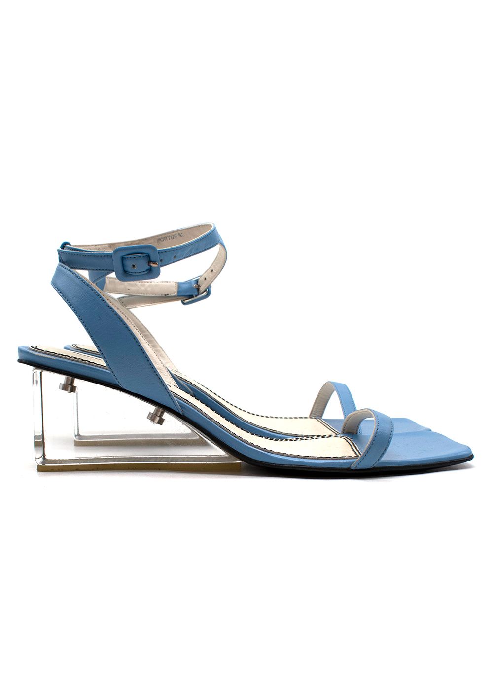 Preowned Nicole Saldana Alyssa Clear Wedge Heel Blue Leather Sandals Size 41