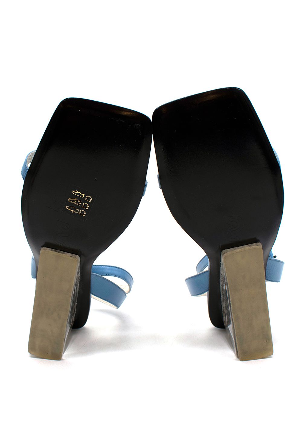 Preowned Nicole Saldana Alyssa Clear Wedge Heel Blue Leather Sandals Size 41