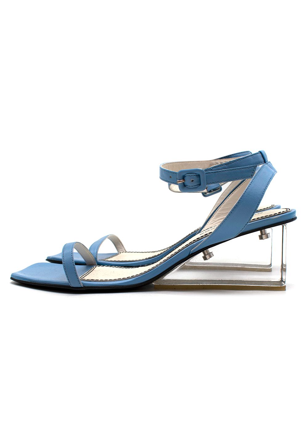 Preowned Nicole Saldana Alyssa Clear Wedge Heel Blue Leather Sandals Size 41