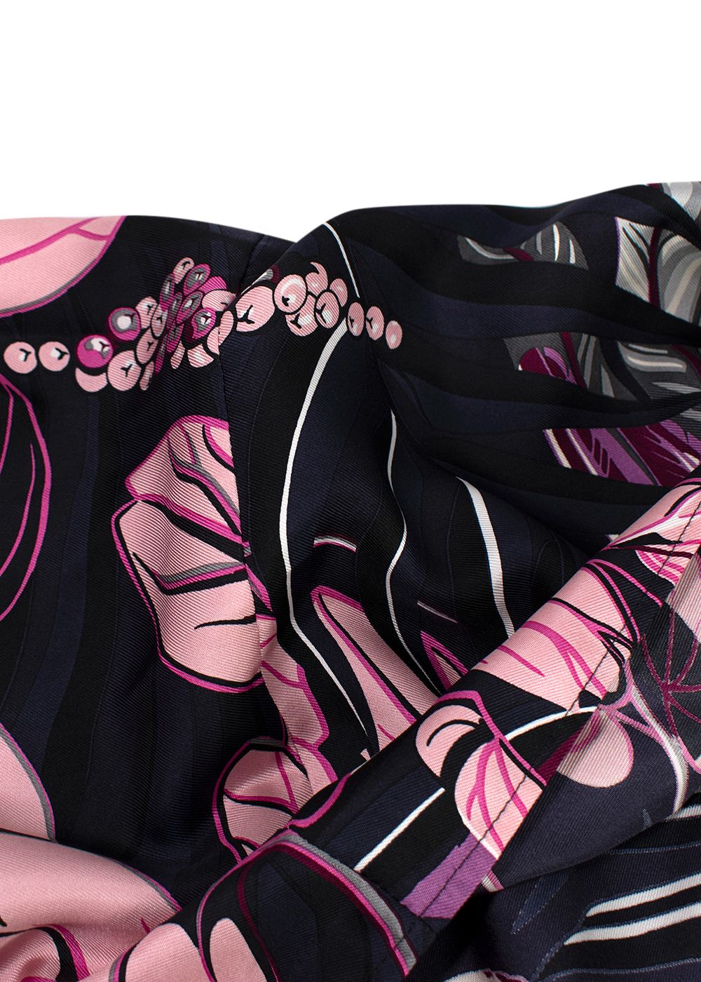 Hermes Navy and Pink Floral Print Silk Lightweight Open Scarf Blouse Size S navy pink