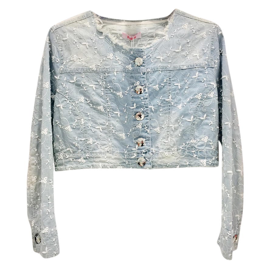 Blumarine Filigree Embroidered Pale Blue Cropped Jacket Size M cotton