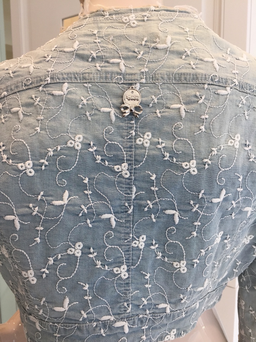 Blumarine Filigree Embroidered Pale Blue Cropped Jacket Size M cotton