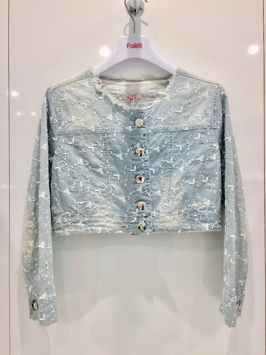 Blumarine Filigree Embroidered Pale Blue Cropped Jacket Size M cotton