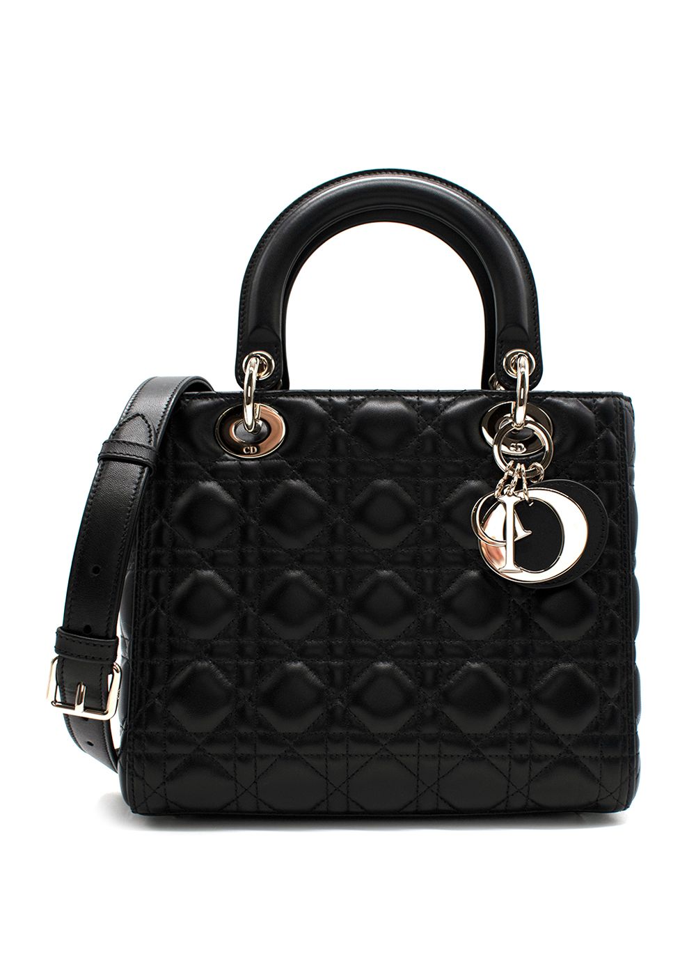 Dior Black Medium Lambskin Cannage Lady Dior with Champagne Gold Hardware