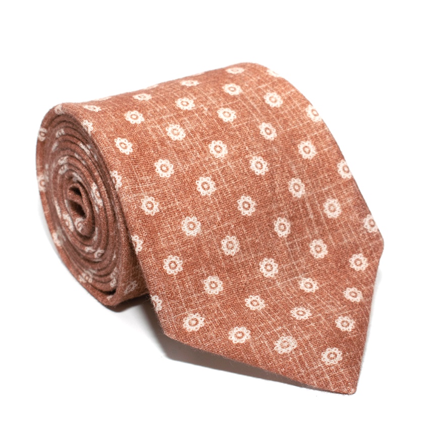 Men's Fiorio Peach Linen Knit Embroidered Tie Orange synthetic