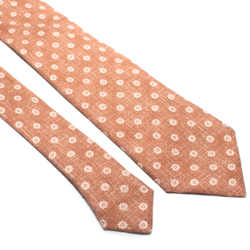 Men's Fiorio Peach Linen Knit Embroidered Tie Orange synthetic