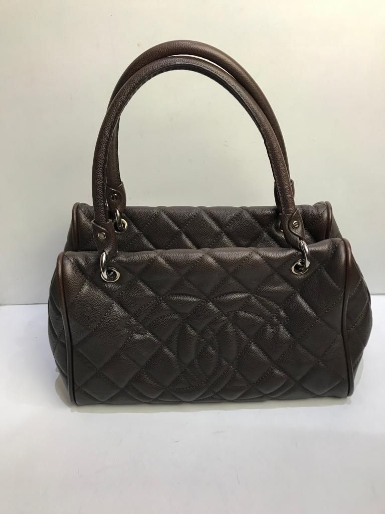 Preowned Chanel Chocolate Brown Caviar Leather Bowling Bag