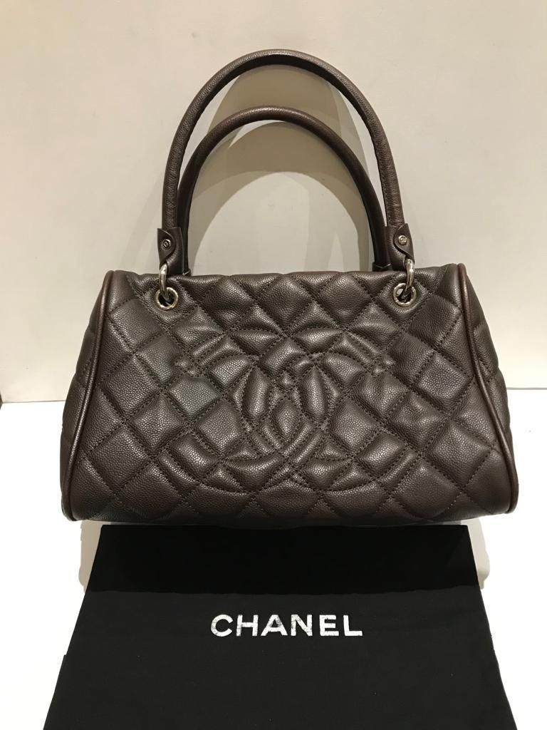 Preowned Chanel Chocolate Brown Caviar Leather Bowling Bag