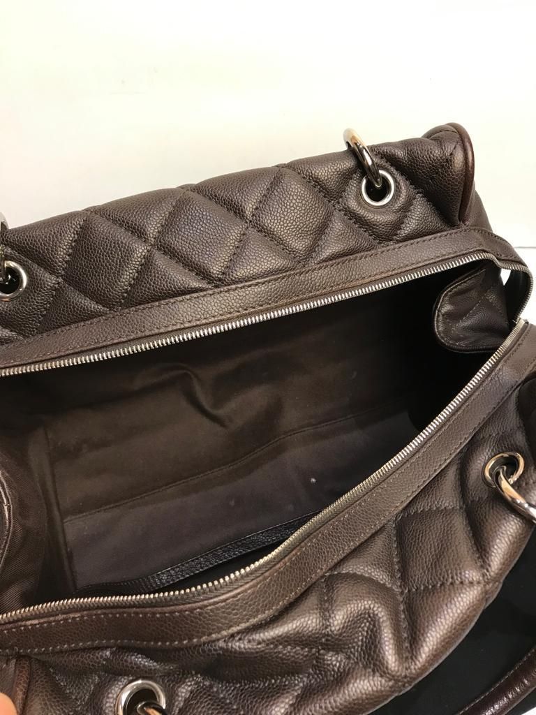 Preowned Chanel Chocolate Brown Caviar Leather Bowling Bag