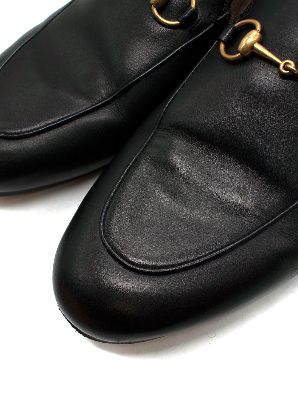 Preowned Gucci Black Leather Fur Trimmed Princetown Mules Size 39 calf leather/lining- lamb fur