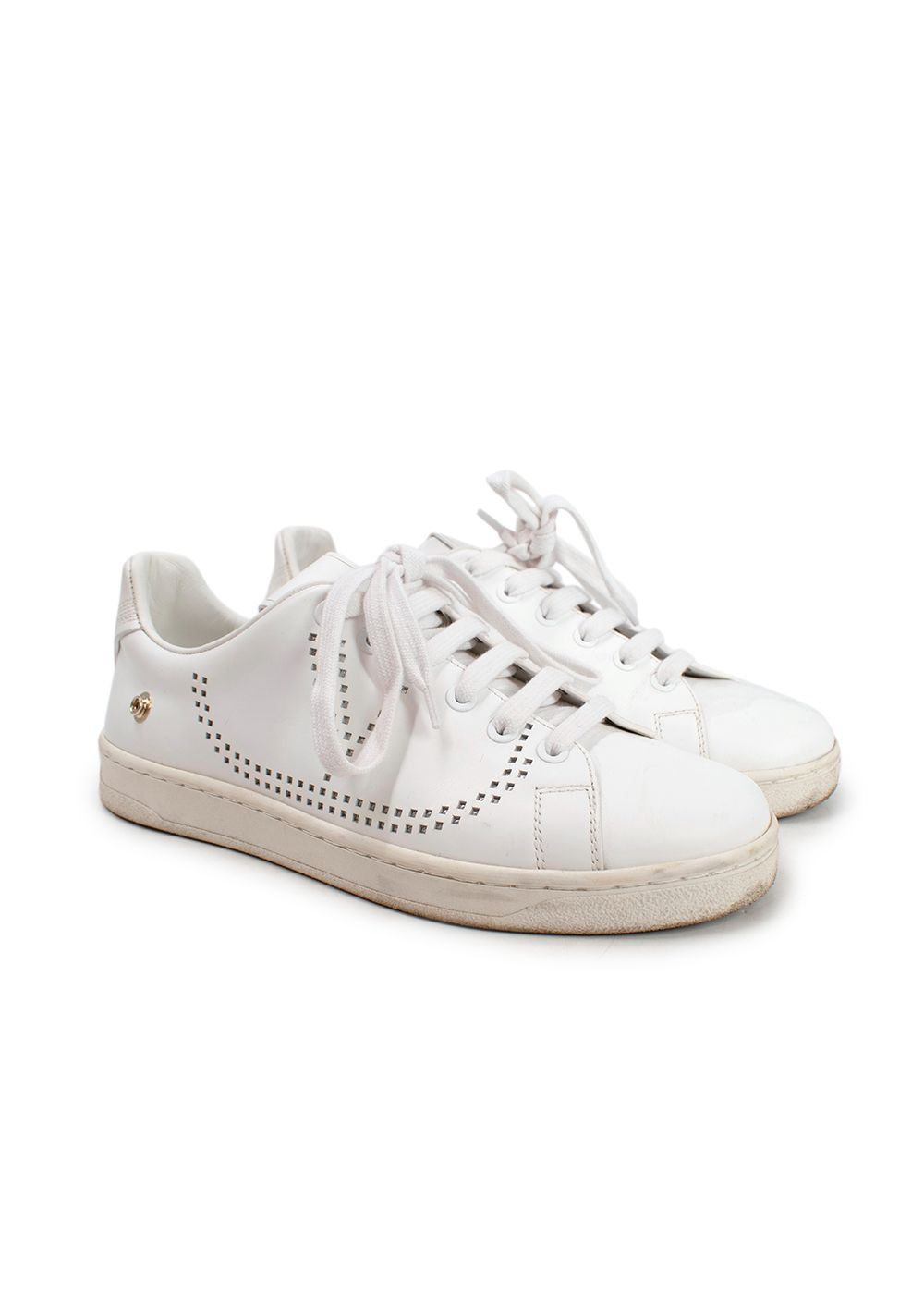 Preowned Valentino White Backnet Perforated Leather Sneakers Size 365