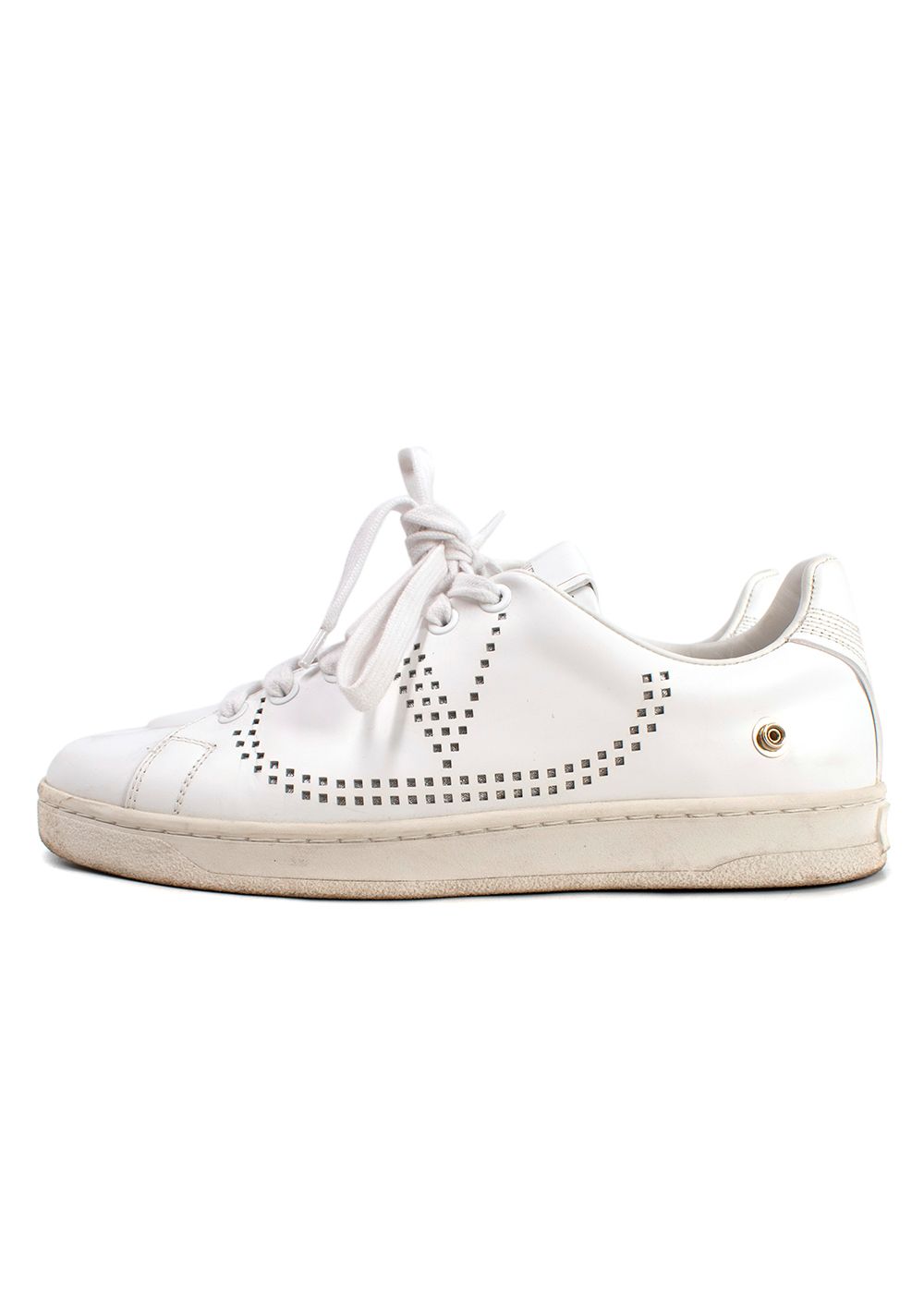 Preowned Valentino White Backnet Perforated Leather Sneakers Size 365