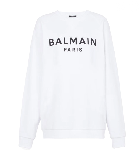 Men's Balmain White Logo-print LS Sweatshirt Size M cotton