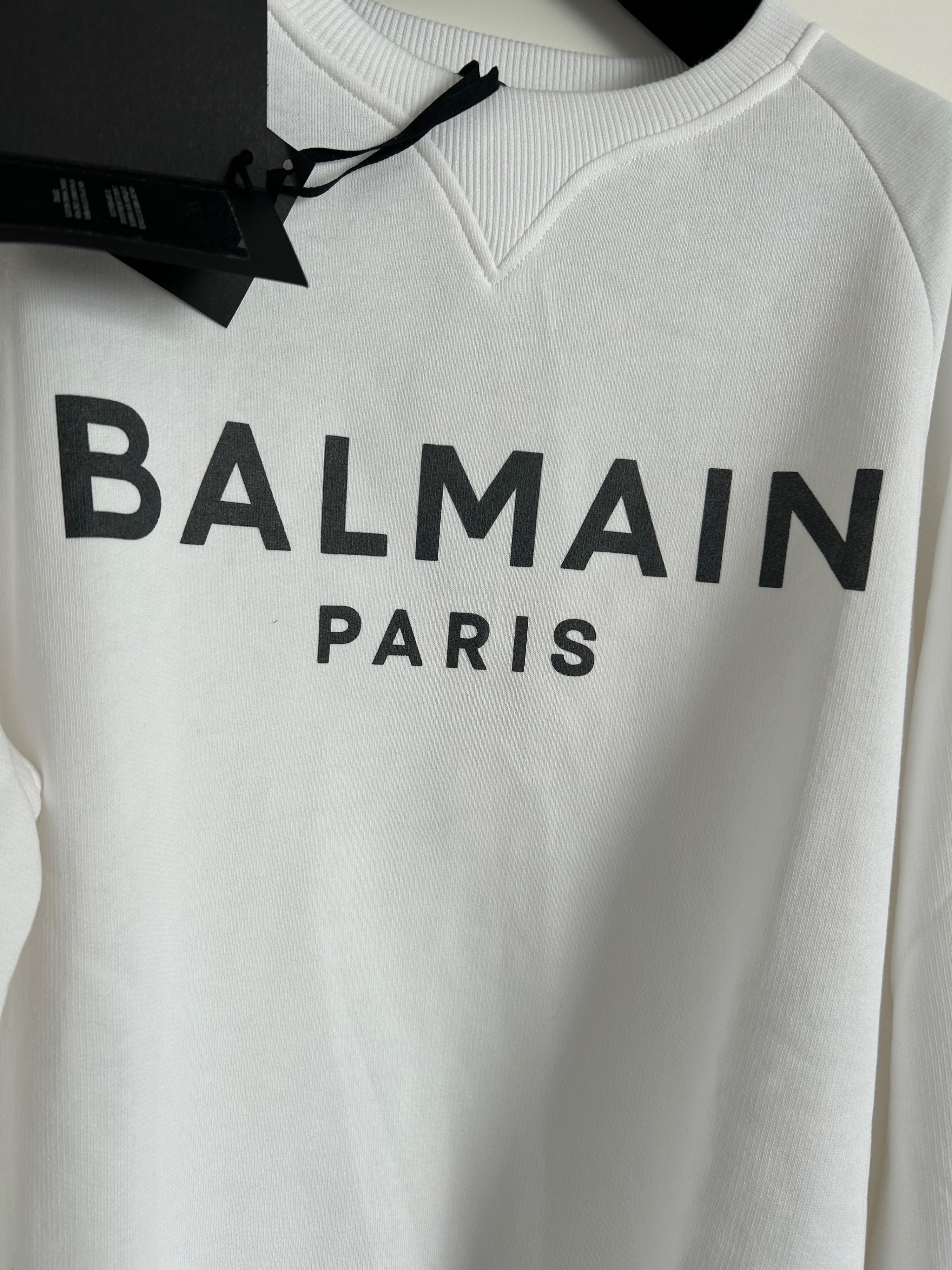 Men's Balmain White Logo-print LS Sweatshirt Size M cotton