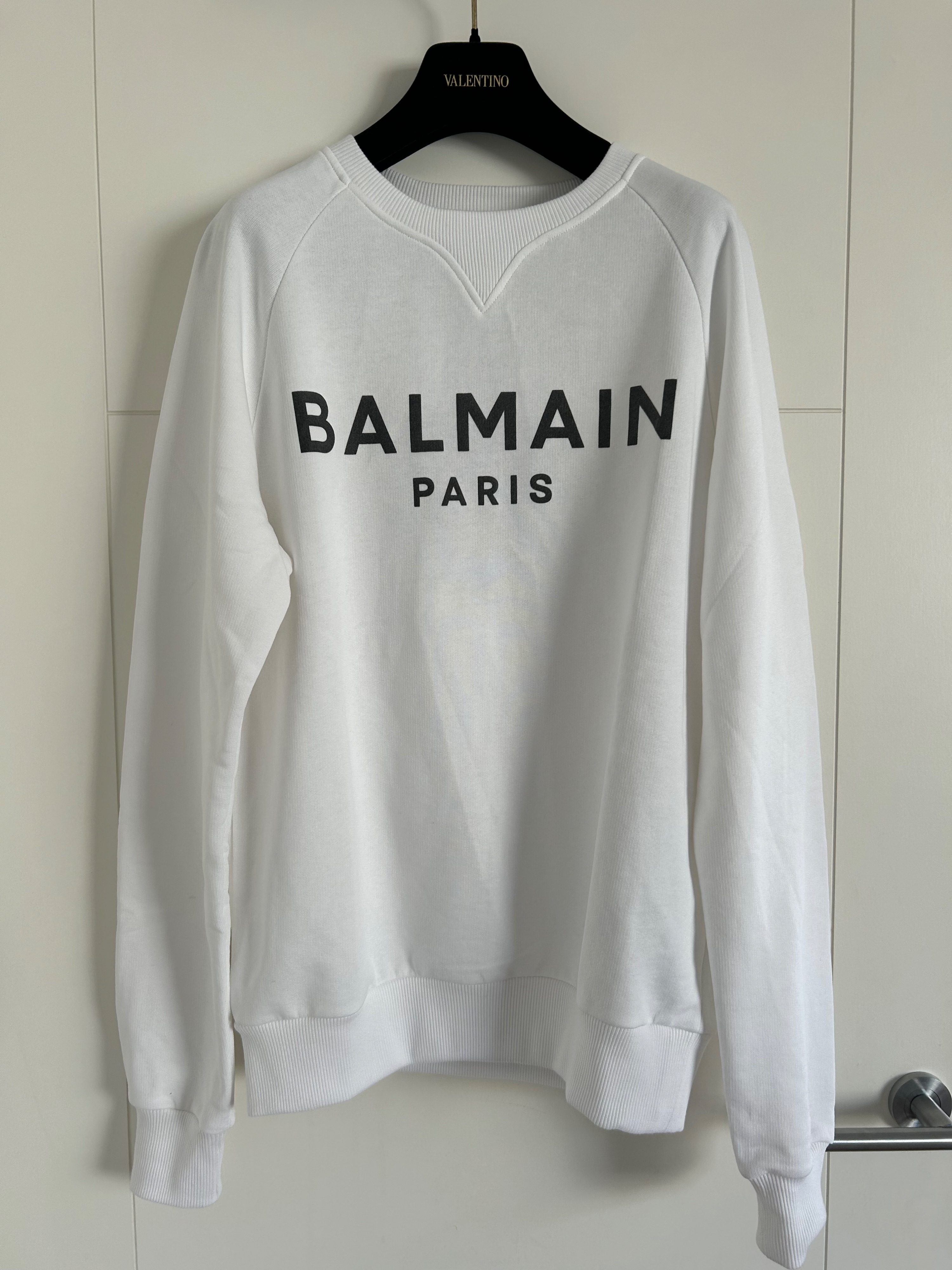 Men's Balmain White Logo-print LS Sweatshirt Size M cotton