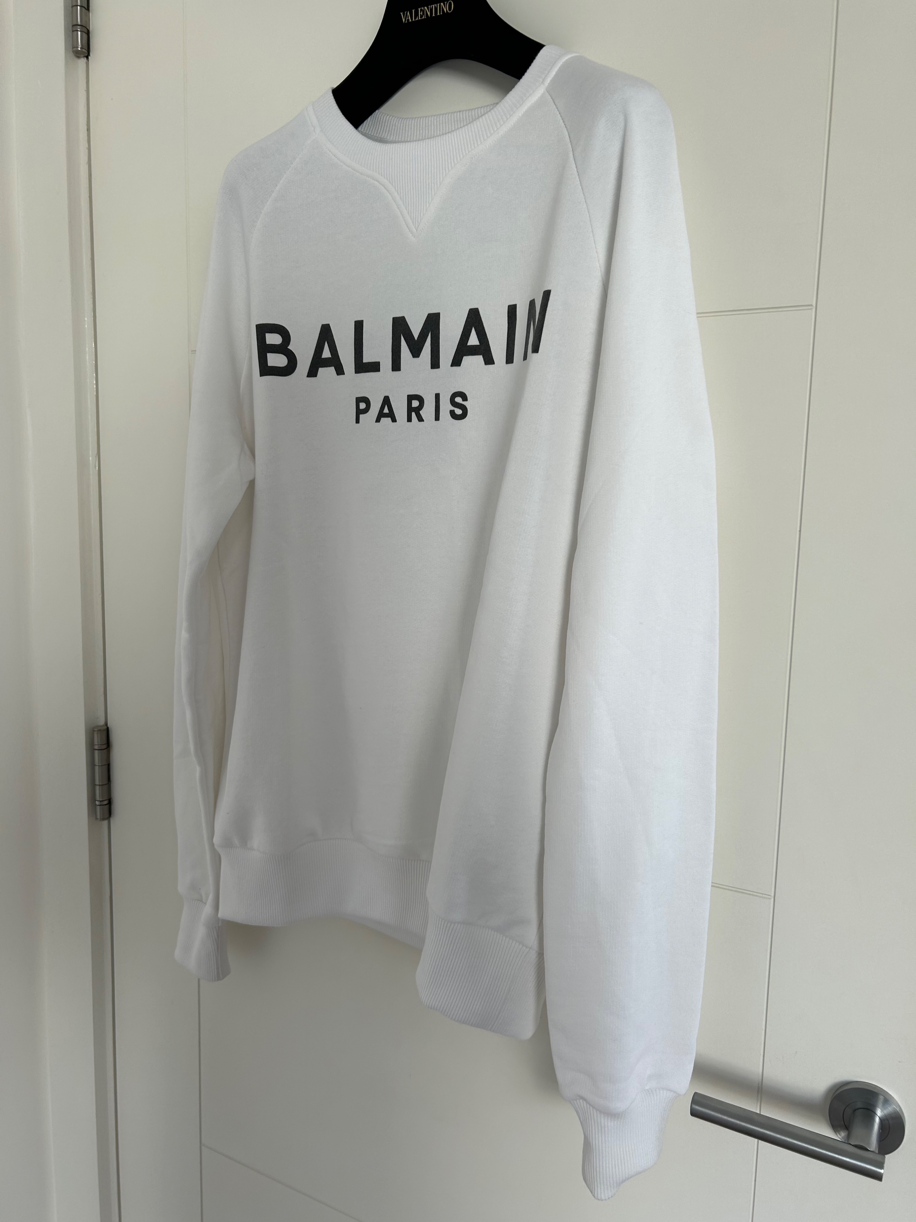 Men's Balmain White Logo-print LS Sweatshirt Size M cotton