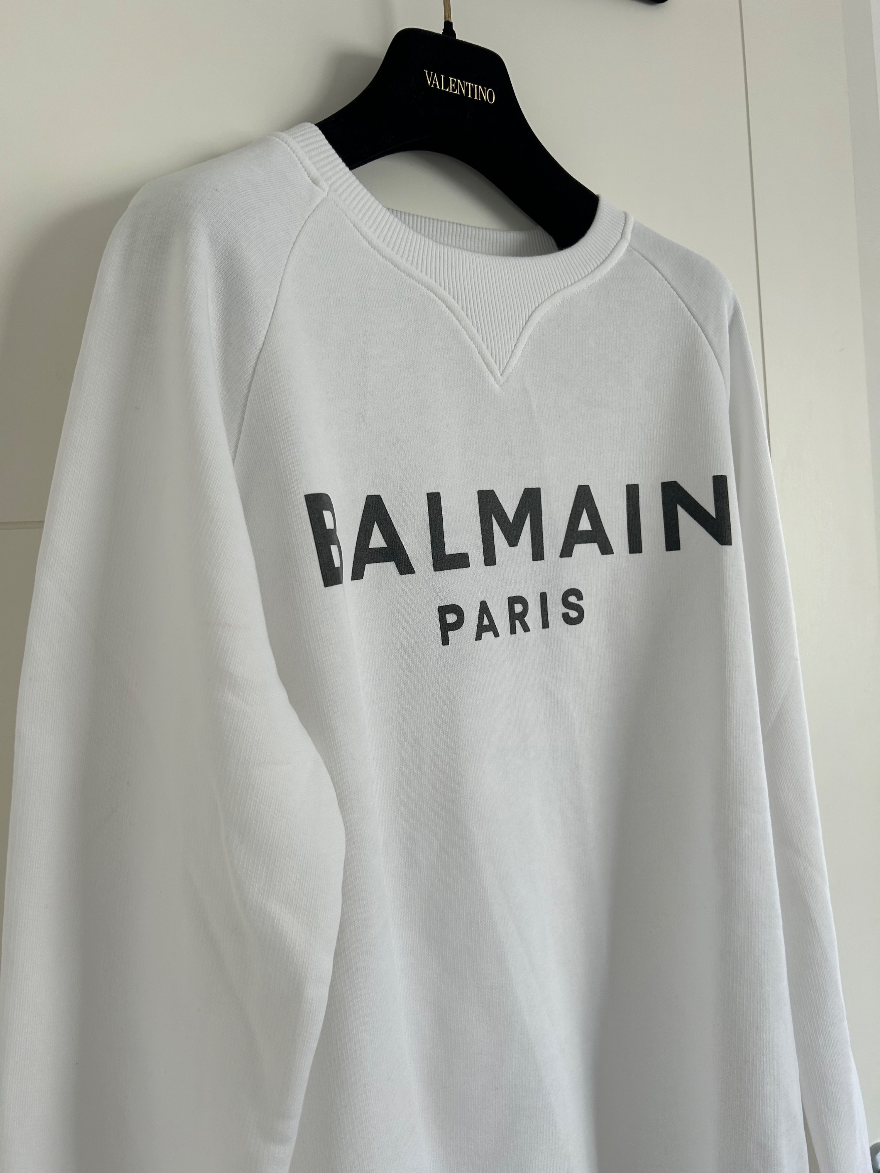 Men's Balmain White Logo-print LS Sweatshirt Size M cotton