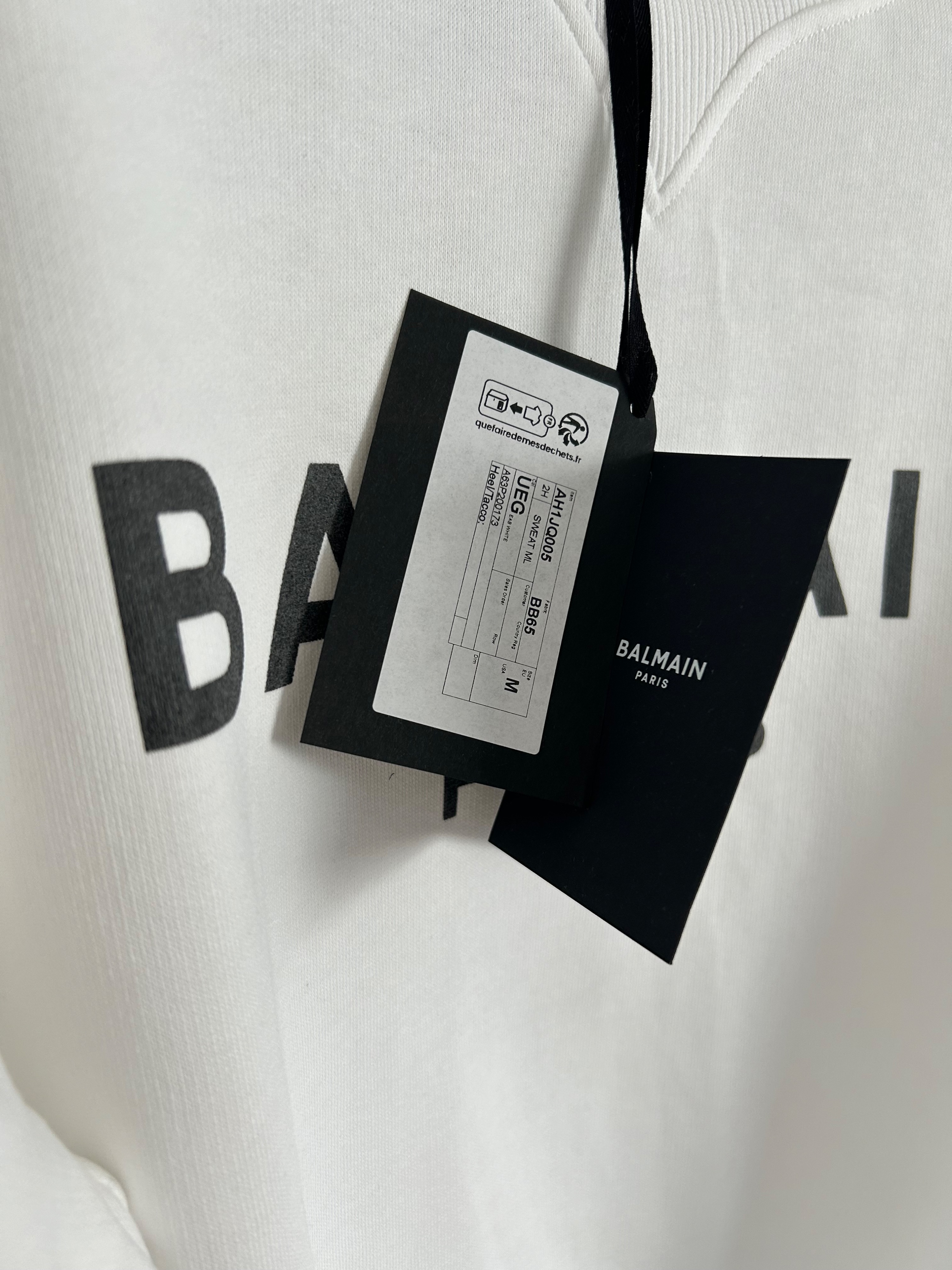 Men's Balmain White Logo-print LS Sweatshirt Size M cotton