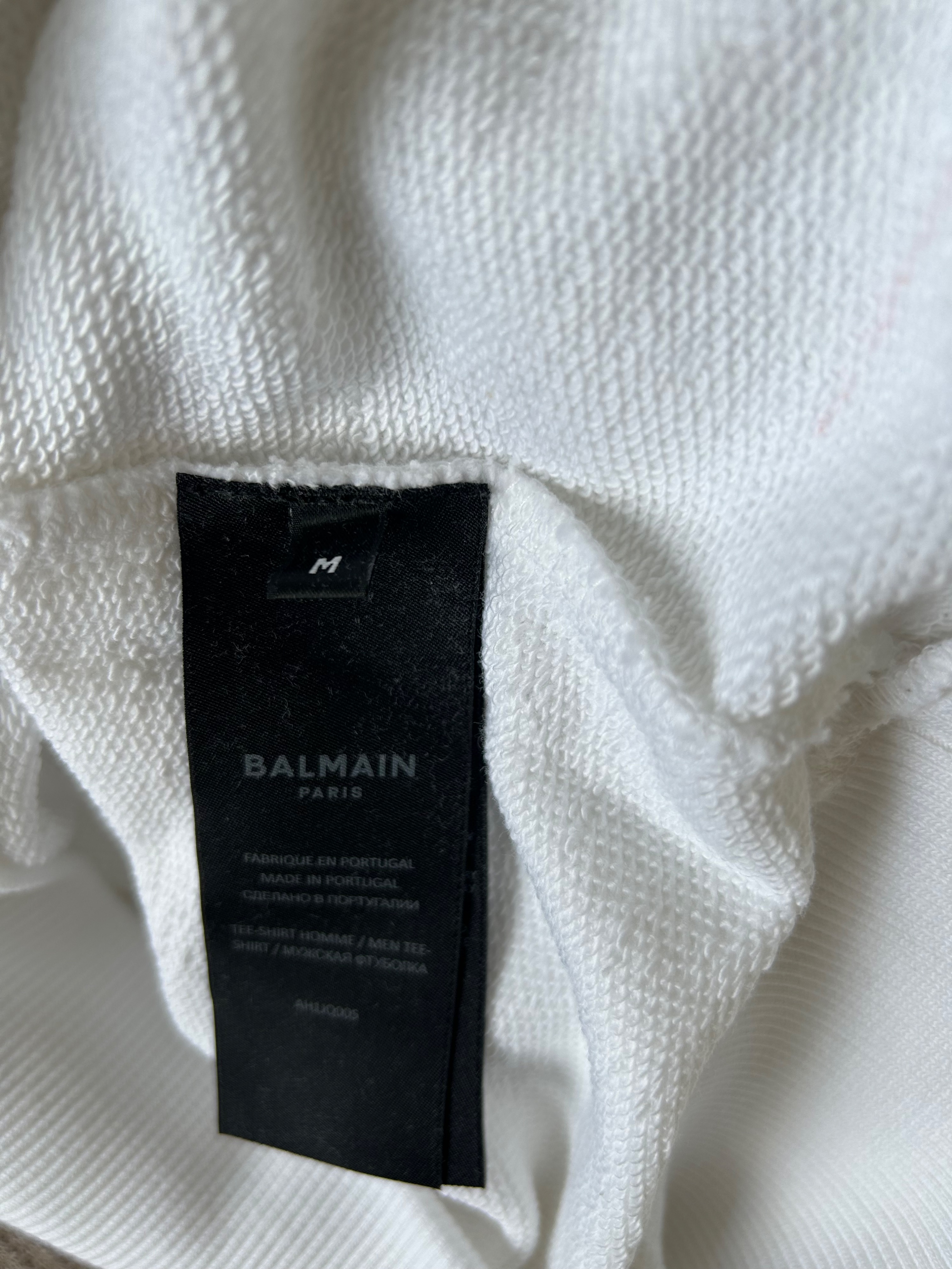 Men's Balmain White Logo-print LS Sweatshirt Size M cotton