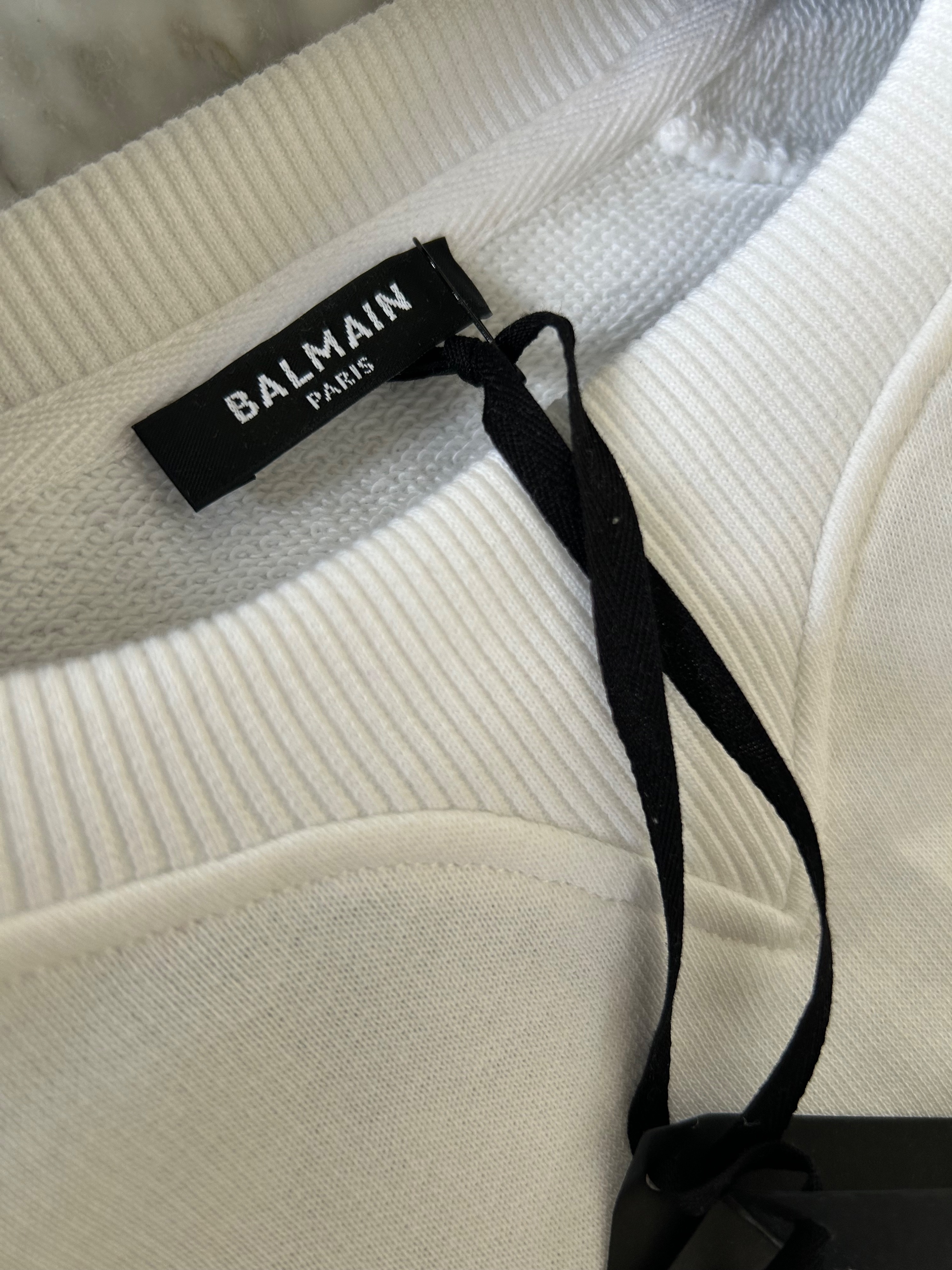 Men's Balmain White Logo-print LS Sweatshirt Size M cotton