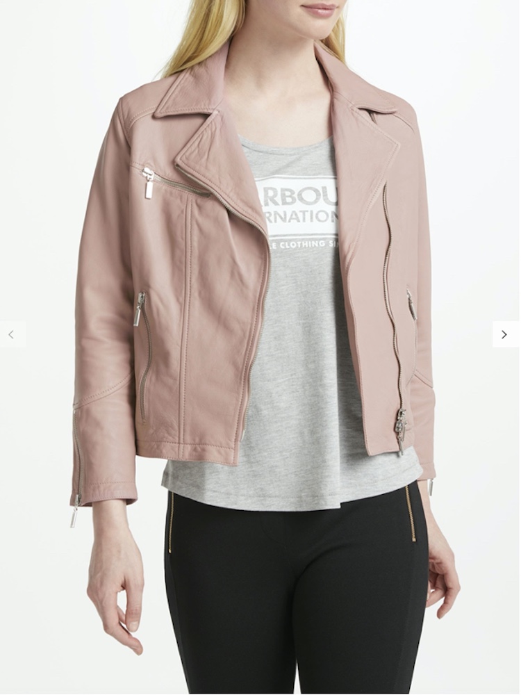 Barbour Pink Triple Leather Short Jacket Size S Beige/Nude