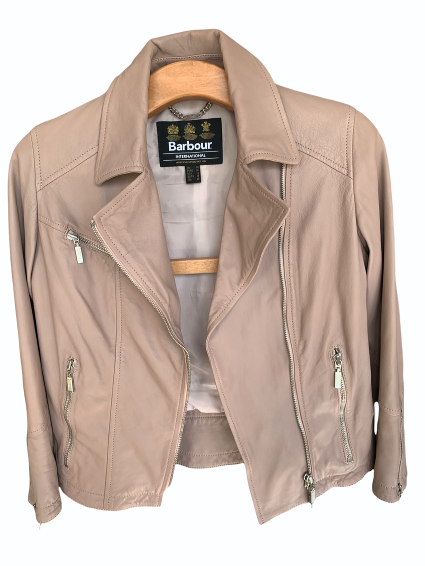 Barbour Pink Triple Leather Short Jacket Size S Beige/Nude