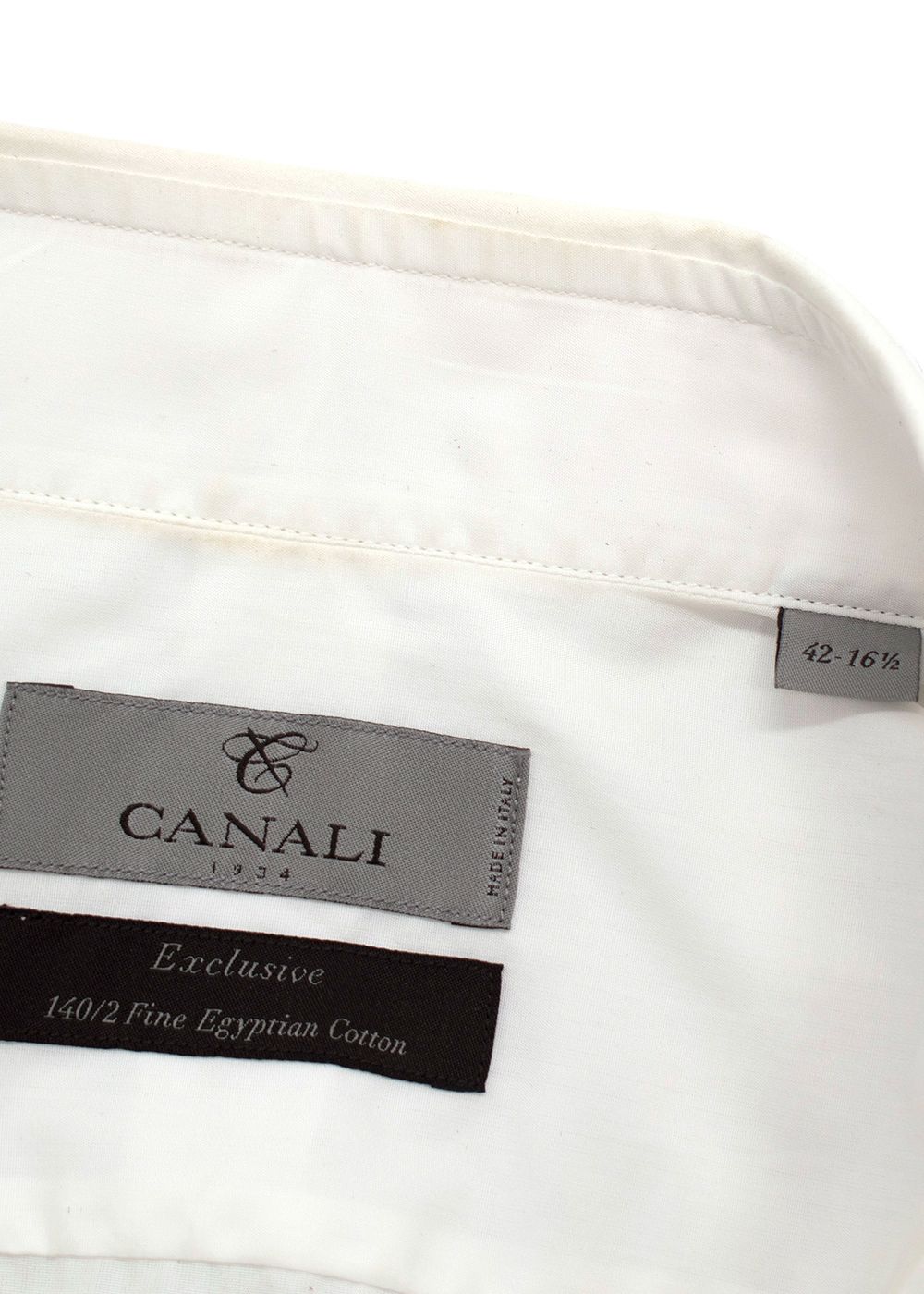 Men's Canali White Egyptian Cotton Slim-Fit Shirt Size L