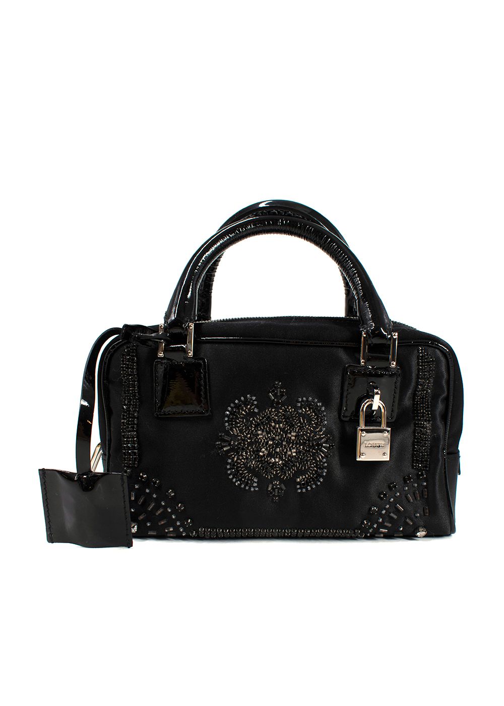 Preowned Loewe Black Silk Bead Embellished Mini Amazona Top Handle Bag