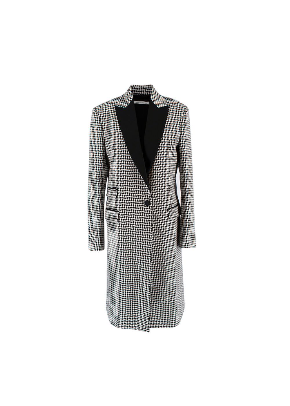 Another Tomorrow Black  White Houndstooth Tailored Longline Coat Size S black white cotton