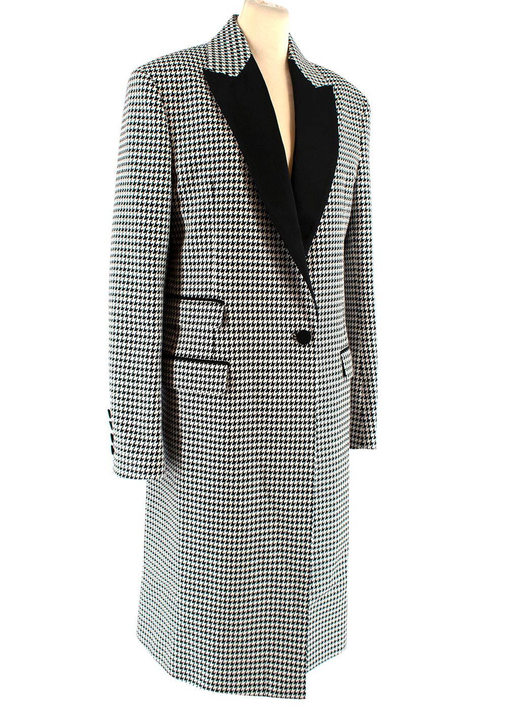 Another Tomorrow Black  White Houndstooth Tailored Longline Coat Size S black white cotton