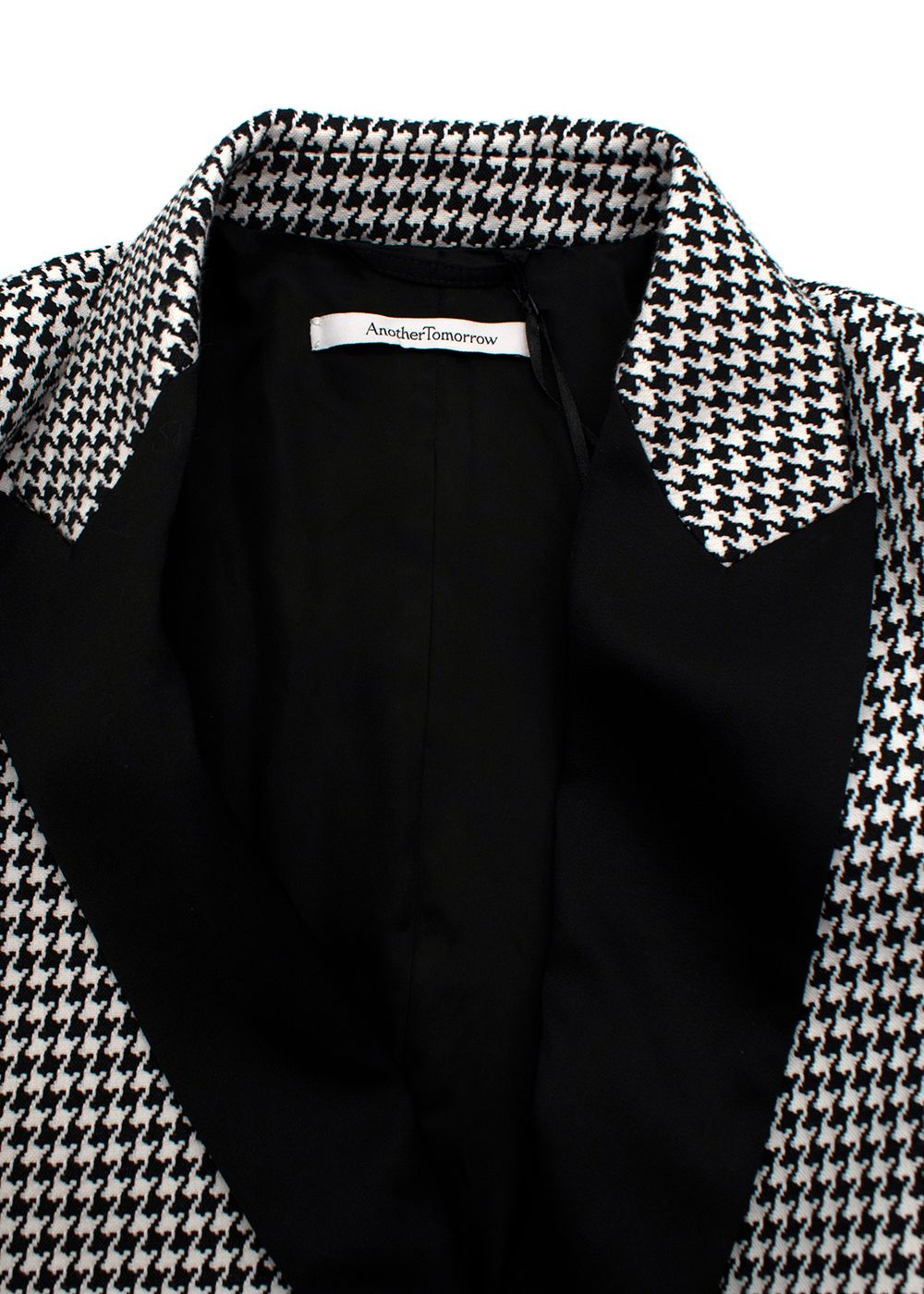 Another Tomorrow Black  White Houndstooth Tailored Longline Coat Size S black white cotton