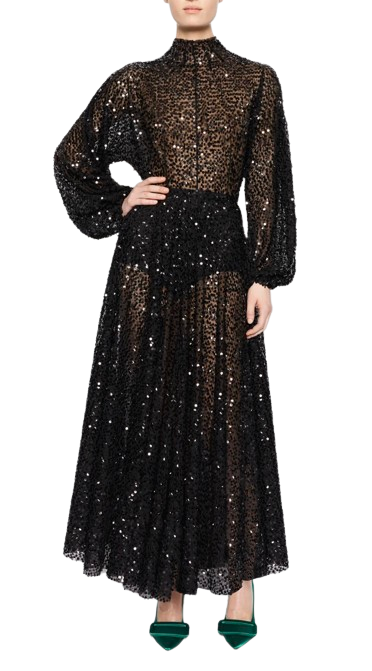 Emilia Wickstead Black Sequin Artemis Midi Dress Size S polyester