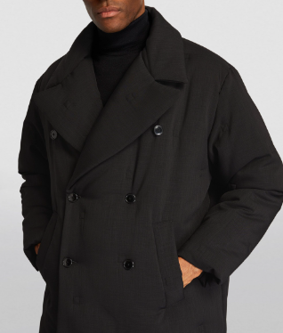 Men's Barena Black Padded Peacoat Double-Breasted Jacket Size L polyester/elastane